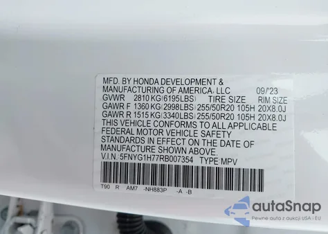 2024 Honda Pilot Touring из США, поврежденный, VIN 5FNYG1H77RB007354